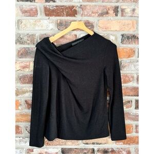 Veronique Miljkovitch Gray Asymmetrical Gathered Neck Long Sleeve Shirt Top, XS